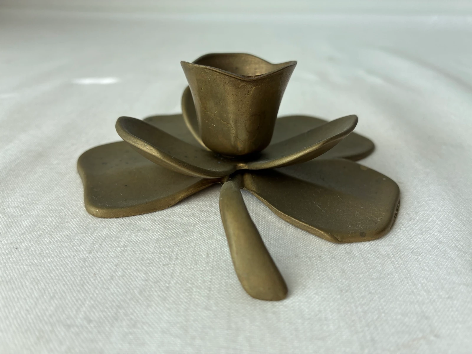 Vintage Messing Klavertje Vier Kandelaar / Bloem Blaas Kandelaar (Mid Century – photo 3